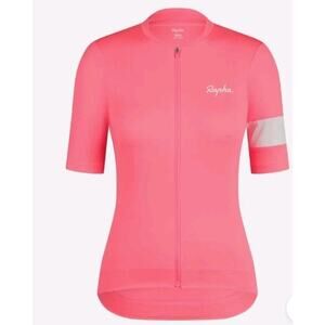 NEW Rapha Core Jersey Womens L Hi Vis Pink White Cycling Short Sleeve Full Zip